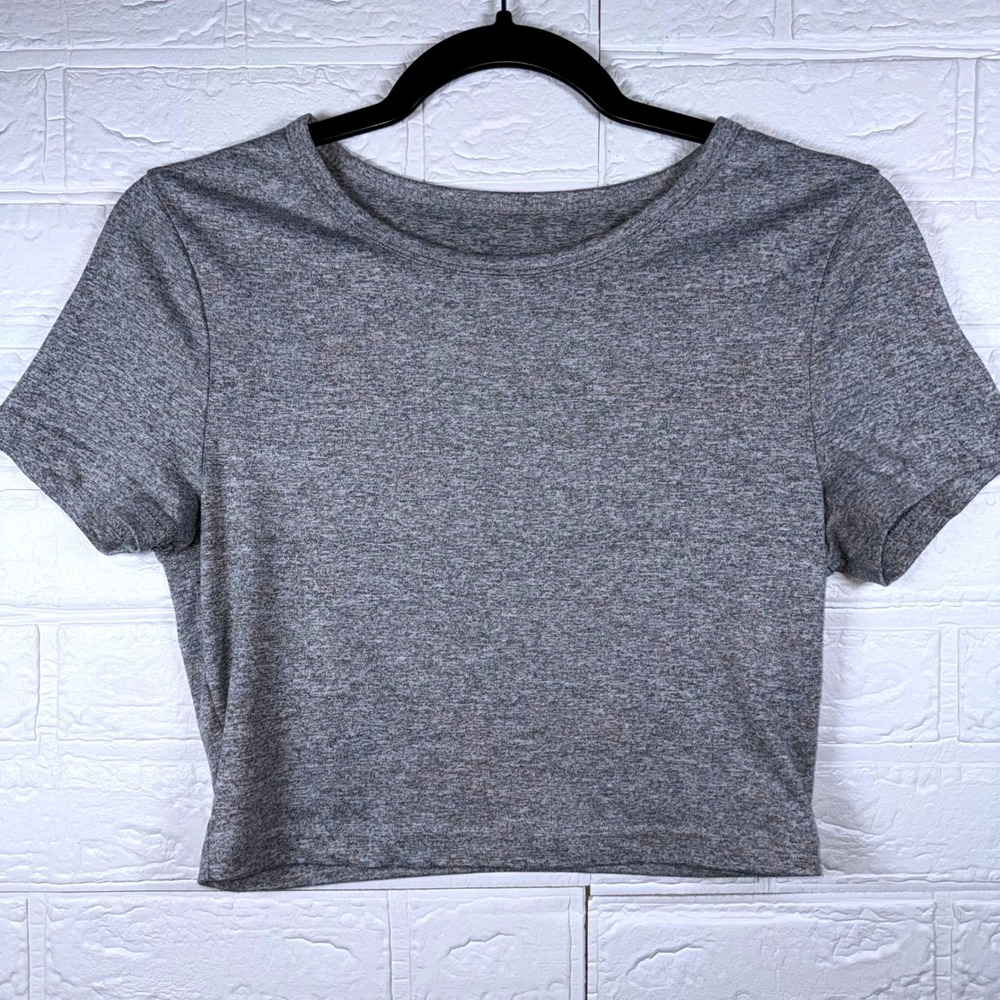 Crop Top T-Shirt Women Small Gray Heathered Short Sleeve Basic